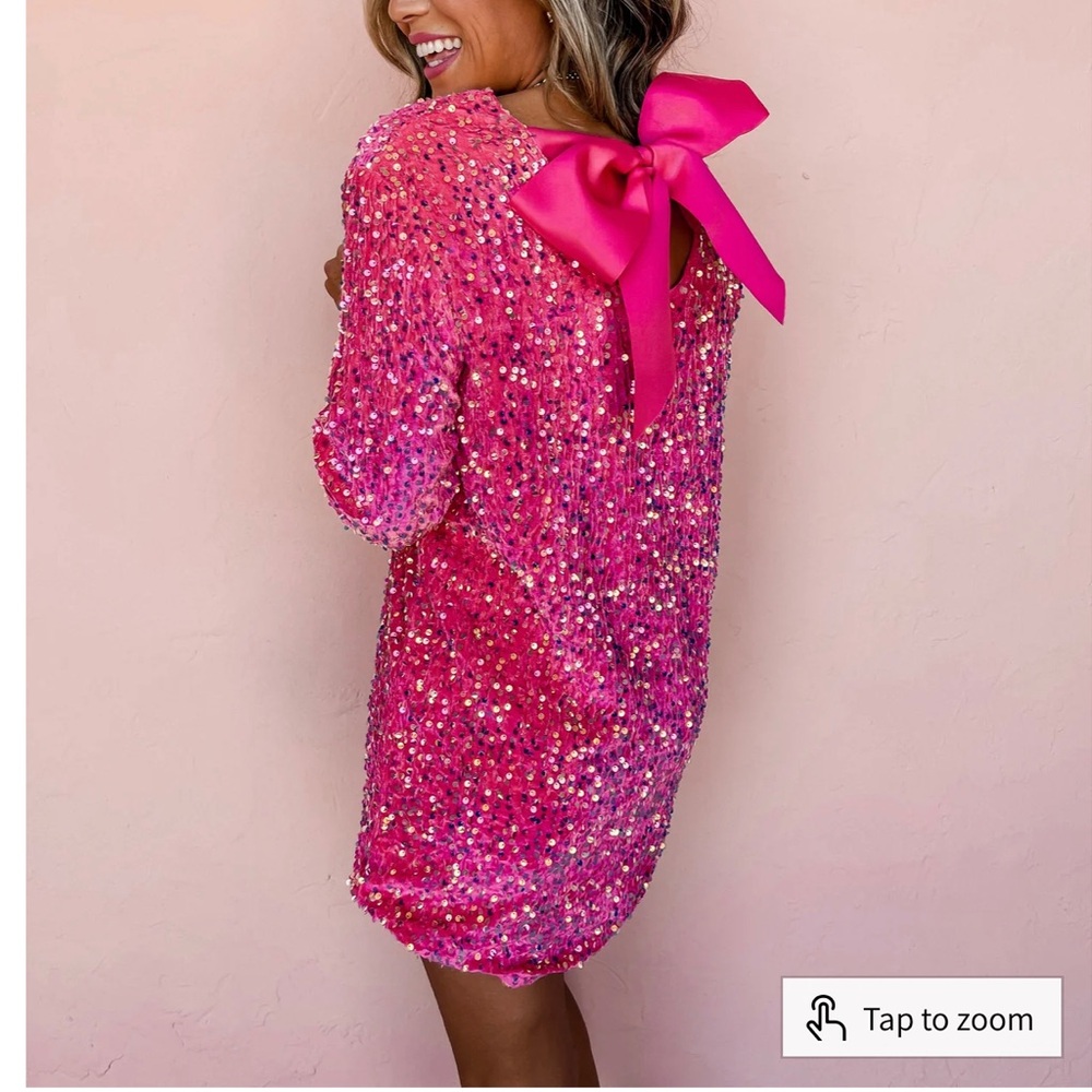 Glow Up Sequin Back Bow Mini Dress